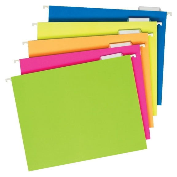 CintBllTer 81672 Glow Hanging File Folders, 1/5 Tab, Letter, Glow Assorted, 25/Box