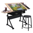 thumbnail image 1 of CintBllTer Adjustable Height Drafting Desk Drawing Table Artist Table Work Station w/ 2 Storage Drawers and Stool for Reading, Writing, Crafting, Painting and Working, Natural, 1 of 8
