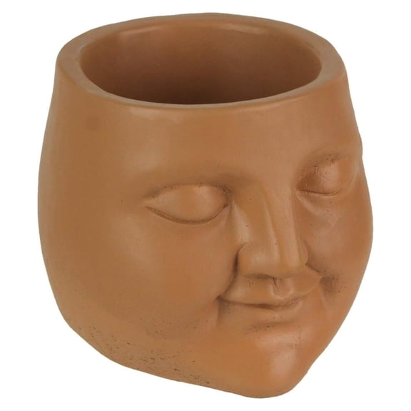 CintBllTer Adorable Sleepy Face Concrete Head Mini Planter 4.5 Inches High