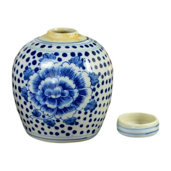 CintBllTer Antique Style Blue and White Porcelain Flowers Ceramic Covered Jar Vase, China Ming Style, Jingdezhen Chinese (L1)