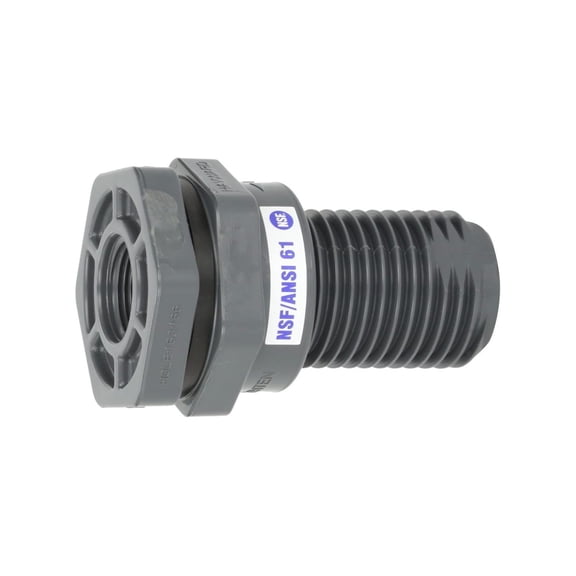 CintBllTer BFA1007TES 3/4-Inch Gray PVC Thread by Thread BFA Series Bulkhead Fitting with EPDM Standard Flange Gasket