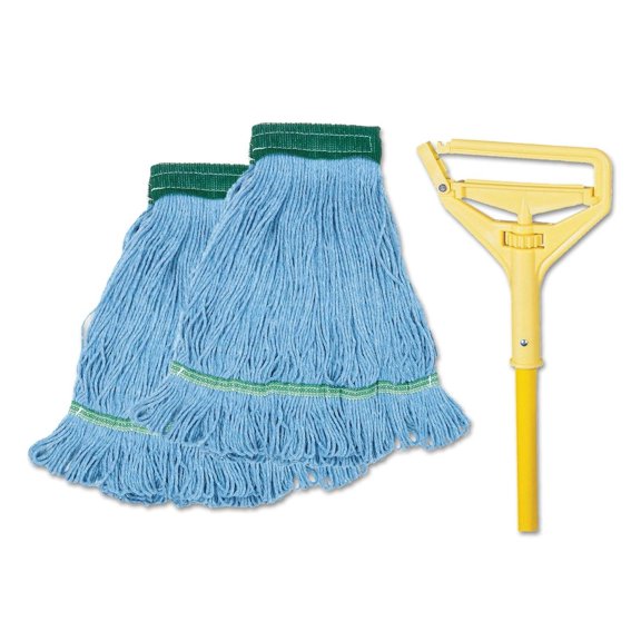 CintBllTer BWK400MBC Looped-End Mop Kit, Medium, 60" Metal/Polypropylene Handle, Blue/Yellow
