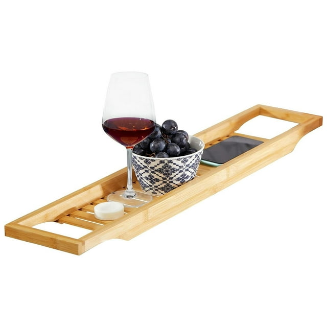CintBllTer Bamboo Bath Caddy Tray for Bathtub, Bath Table Tray with