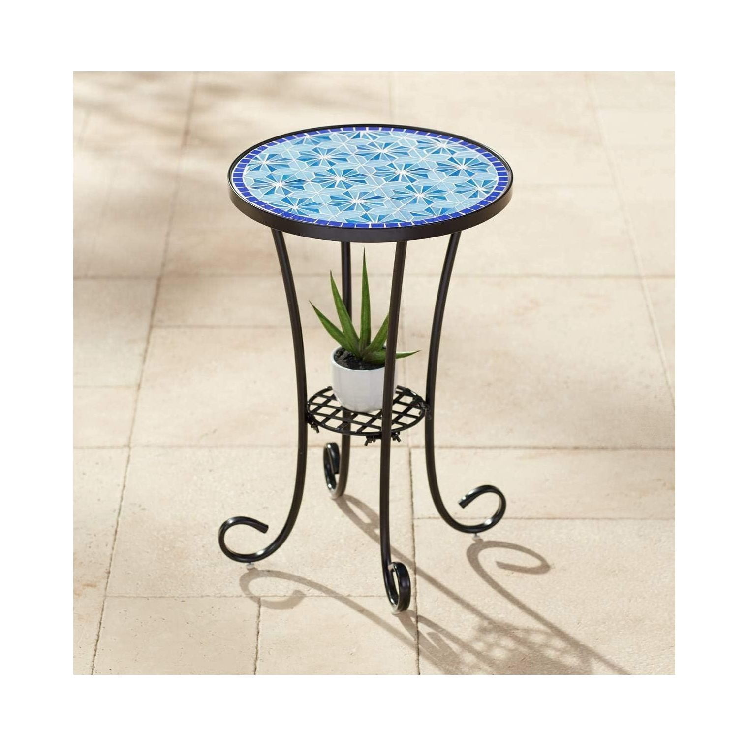 CintBllTer Blue Star Modern Black Metal Round Outdoor Accent Side Table ...