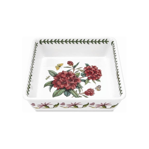 CintBllTer Botanic Garden Square Baking Dish | 10 Inch Baking Dish with Rhododendron Motif | Made from Porcelain | Oven, Dishwasher, and Microwave Safe