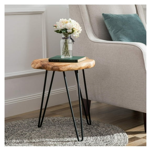 CintBllTer Cedar Roots Naturally Shaped Small Stool Side Table and Stand with 3 Hairpin Legs, Natural Wood Live Edge End Table 12" x 13.5" x 17.4" in Height