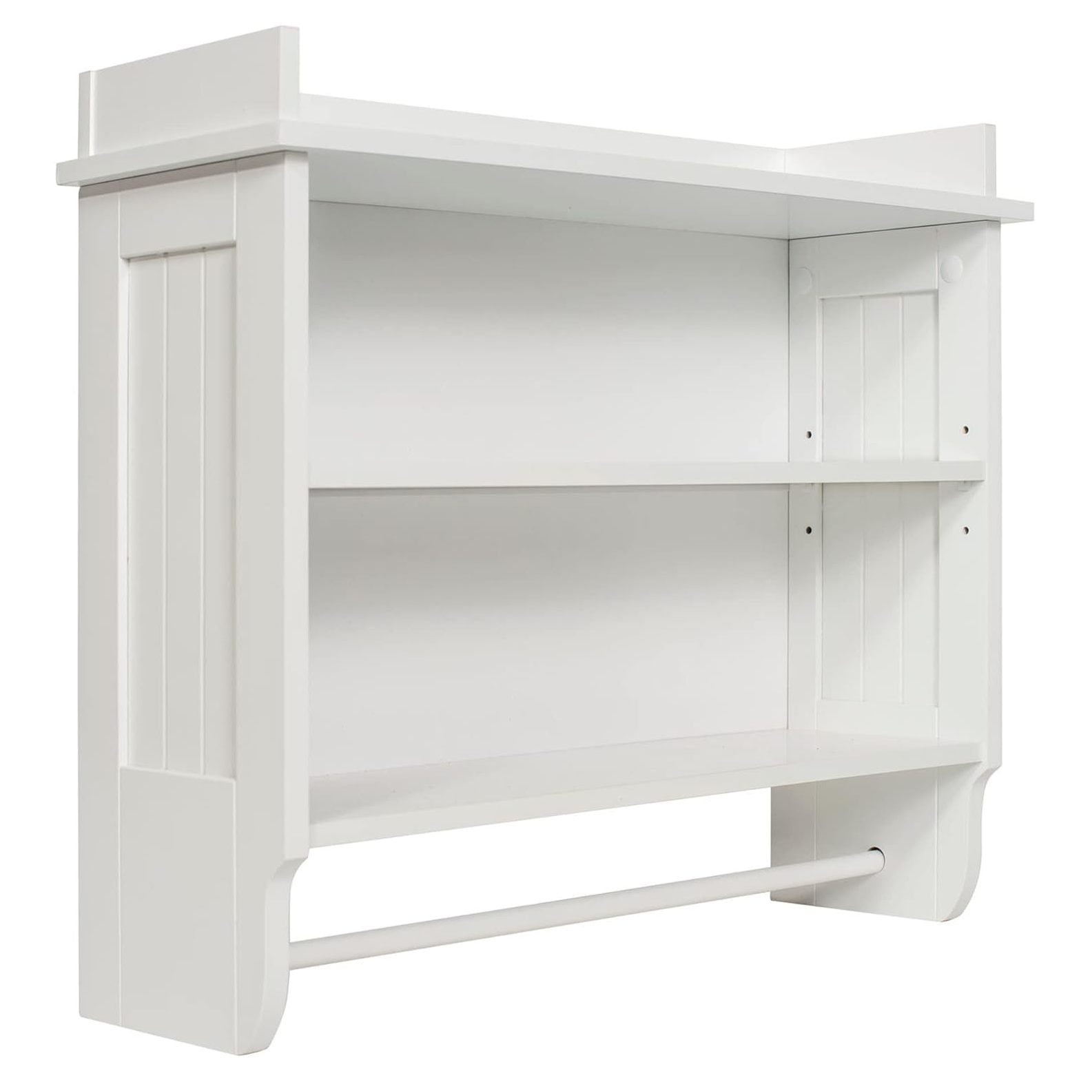 Elevated White Wooden Floating Wall Shelf with Towel Bar