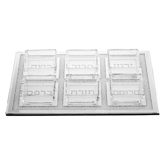 CintBllTer (D) Judaica Glass Seder Plate With Glass Cup Transparent and Silver