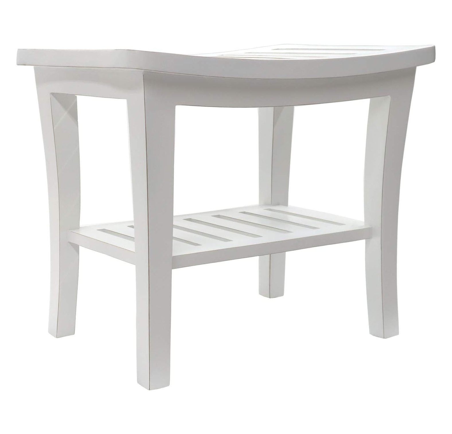 CintBllTer Distressed Teak Shower Bench, White (5321WH) Large