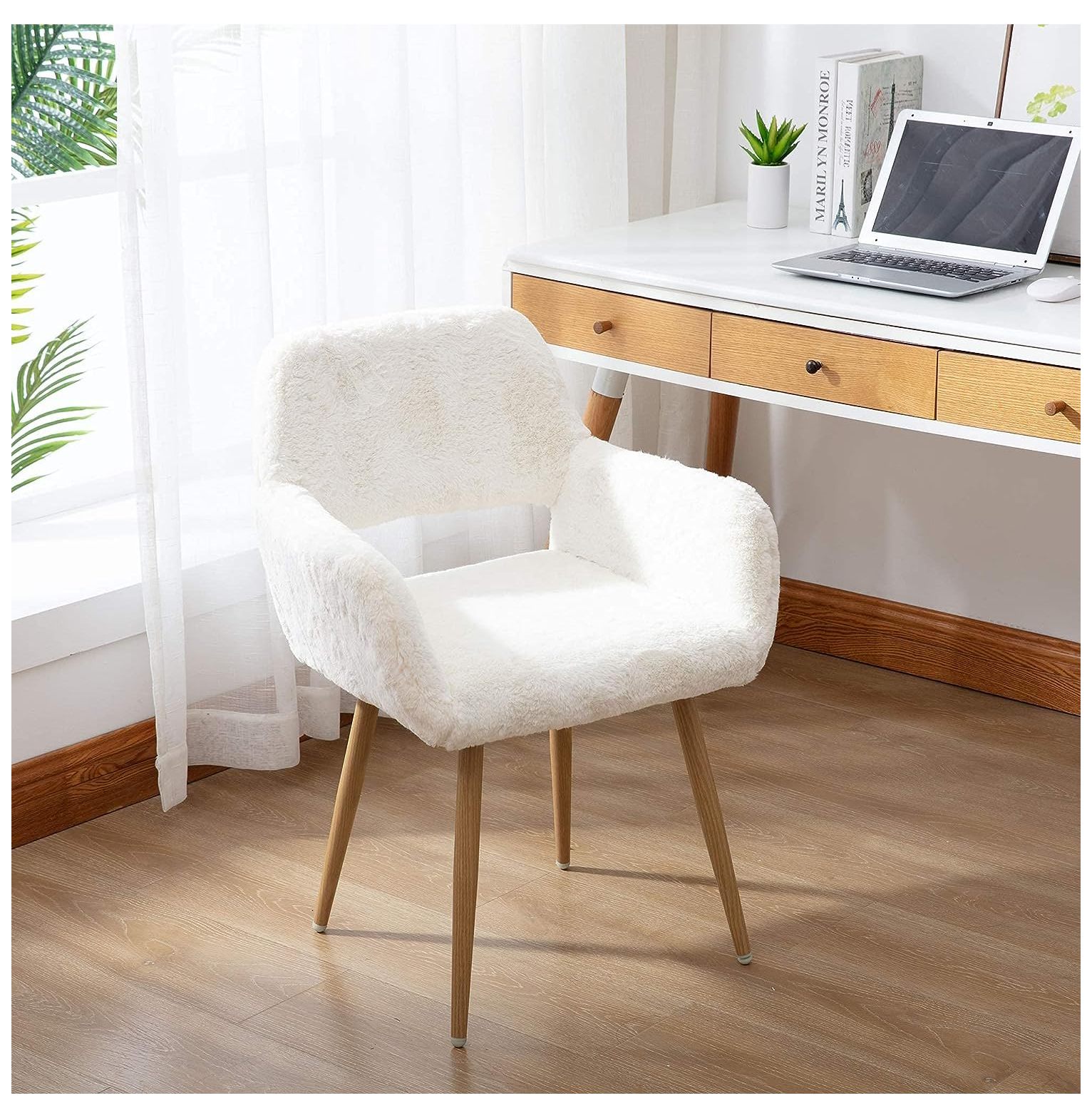 CintBllTer Faux Fur Vanity Chair Furry Makeup Desk Chairs for Girls Women Modern Comfy Fluffy