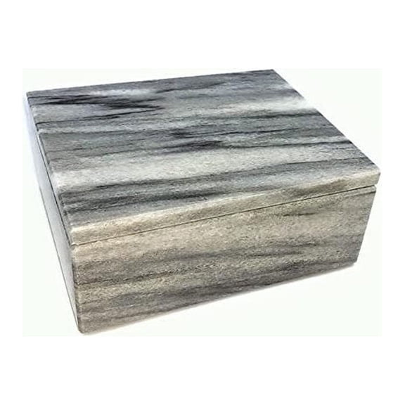 CintBllTer Genuine Grey Marble Box, Gray Stone Box with Lid - Rectangular, 5 Inch