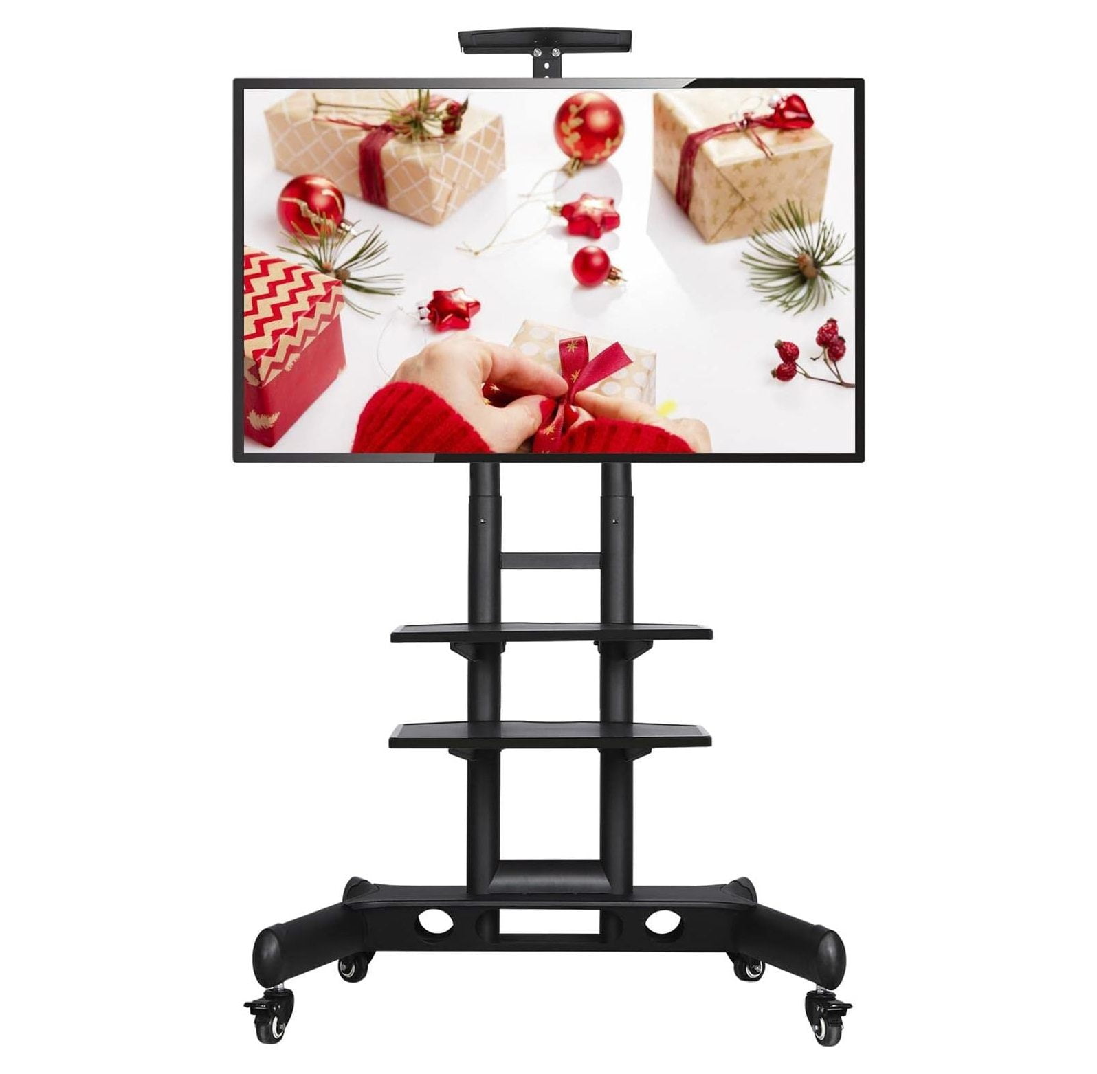 CintBllTer Heavy Duty Adjustable Height Mobile Rolling TV Stand TV Cart
