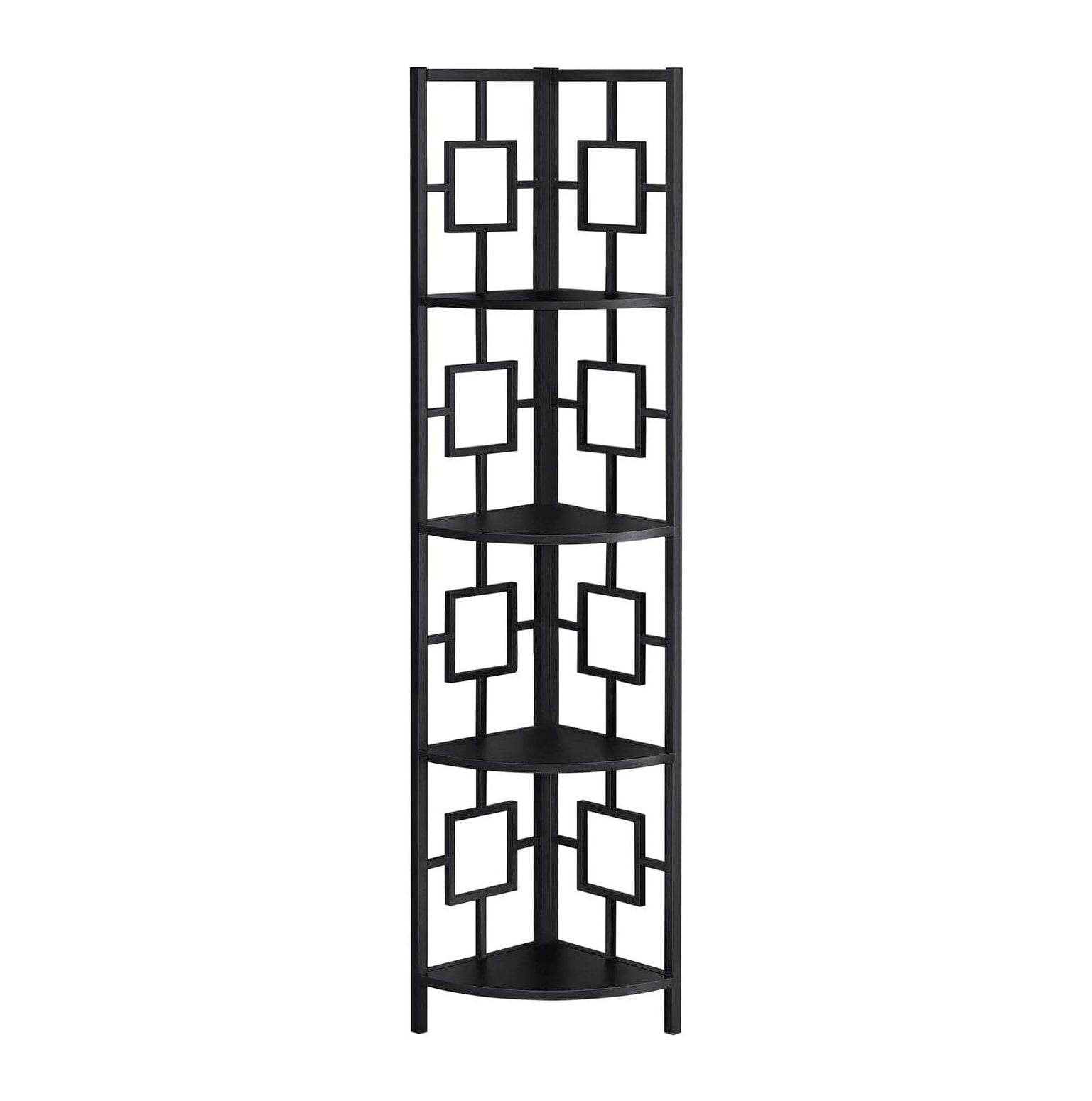 Espresso and Black Metal 4-Tier Corner Bookcase