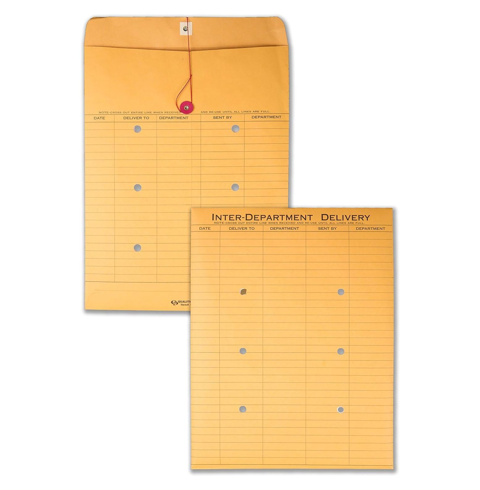 CintBllTer Interoffice Envelopes, String and Button, Brown , 10 x 13