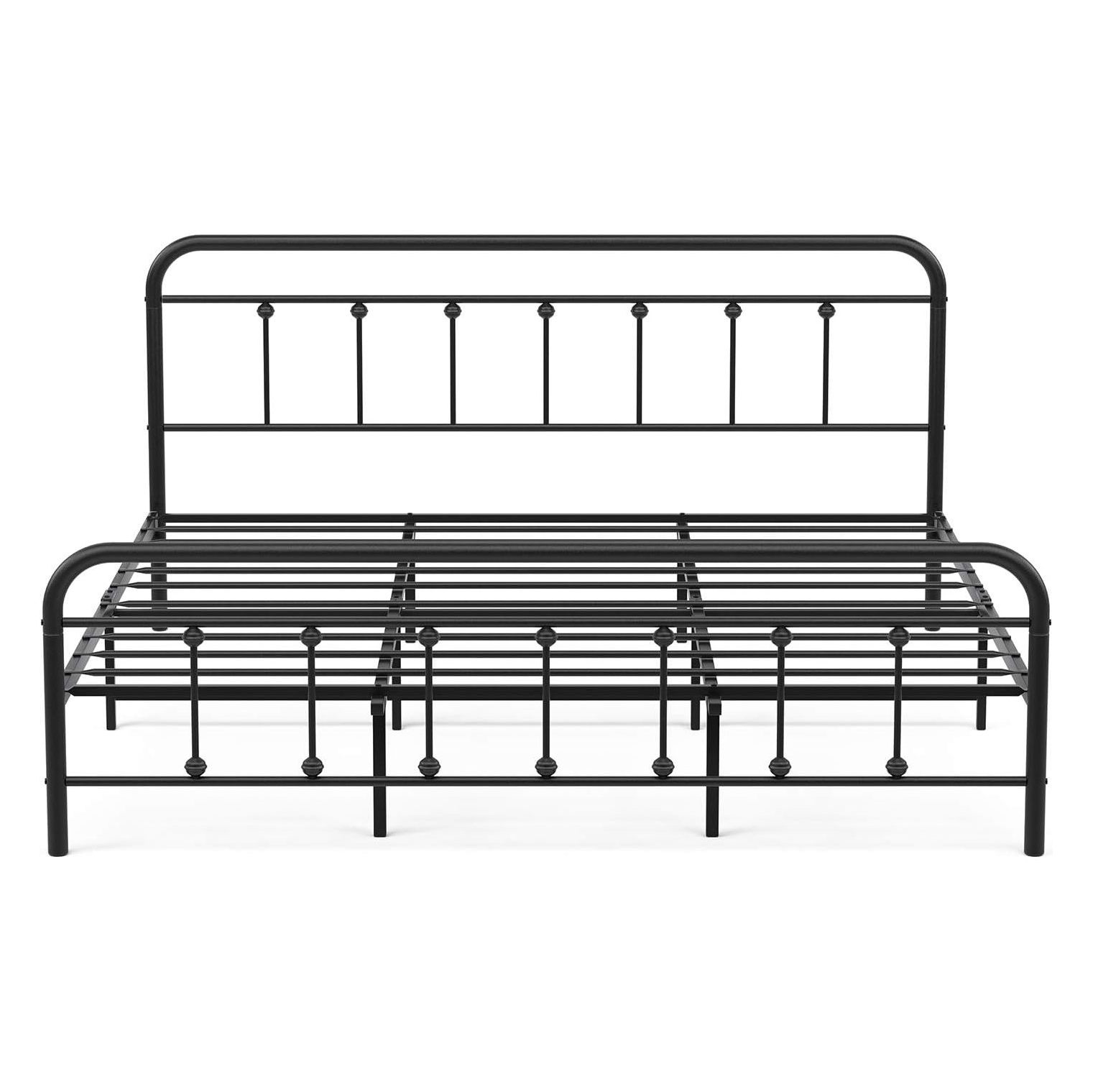 CintBllTer King Size Metal Bed Frame with Headboard & Footboard, Heavy Duty Square Metal Frame