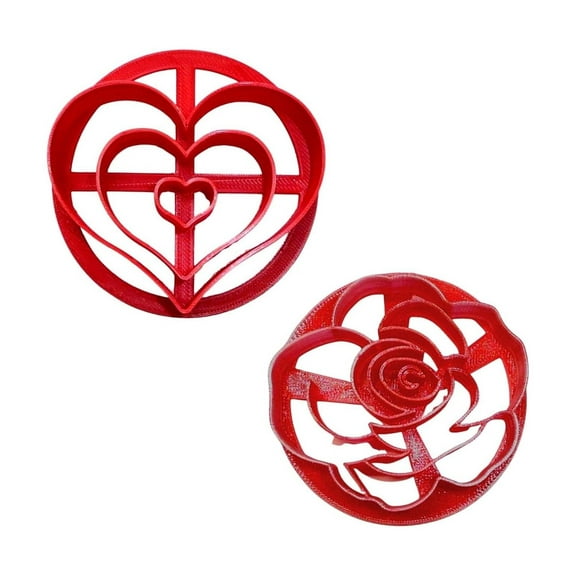 CintBllTer LOVE THEMED HEART ROSE DESIGNS SET OF 2 CONCHA CUTTERS MEXICAN SWEET BREAD STAMP MADE IN USA PR1632, Red