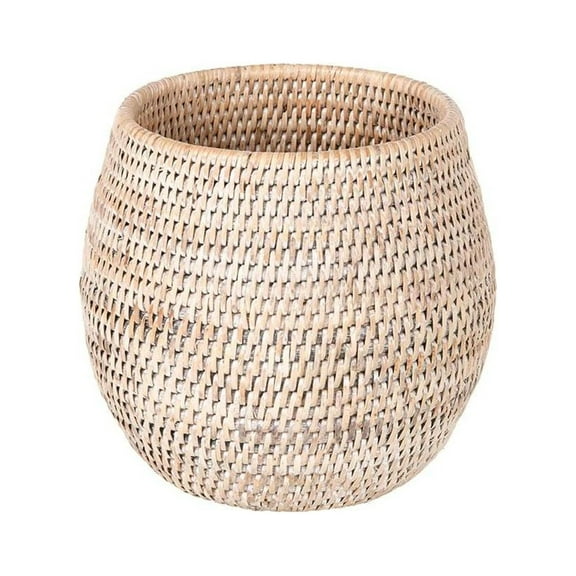 CintBllTer La Jolla Rattan Bowl, White-Wash, Small Planter