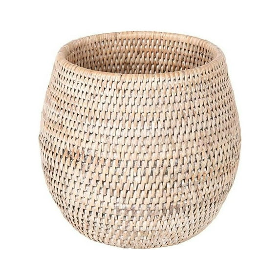 CintBllTer La Jolla Rattan Bowl, White-Wash, Small Planter