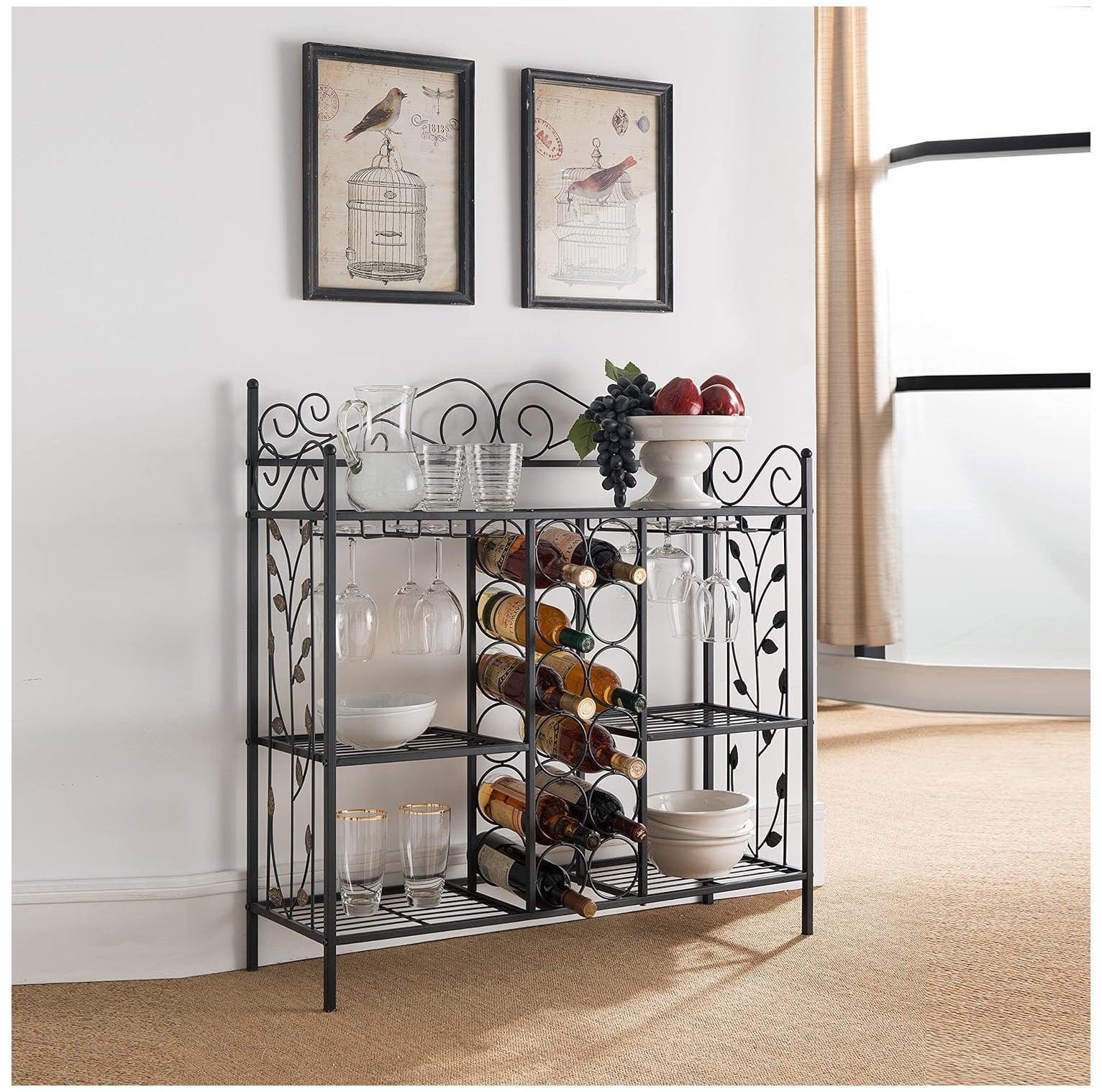 CintBllTer Metal Console Table Wine Rack Buffet Server