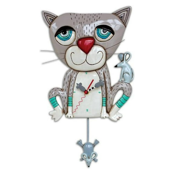 CintBllTer Mouser The Cat Gray Kitty Meow Pendulum Battery Wall Clock