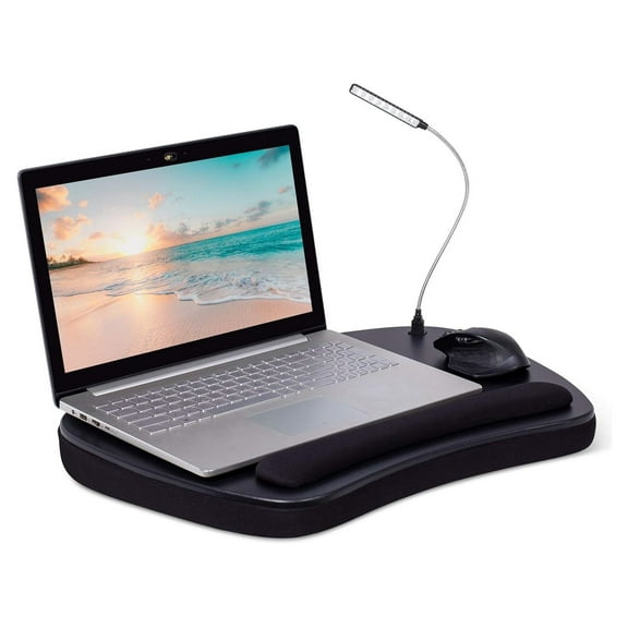 CintBllTer Oversized Lap Desk with Memory Foam Cushion | Wrist Rest Cushion and USB Light | Fits Laptops Up to 17" | Matte Black | Portable Office Desk | Work from Home