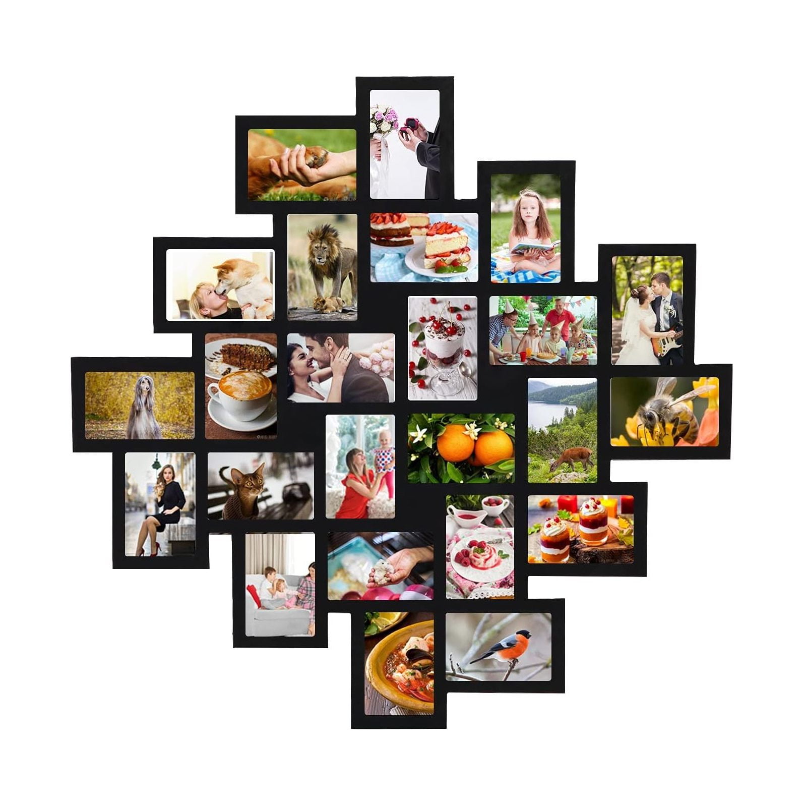 CintBllTer Photo Frame 24Opening Black Wood Wall Hanging Collage