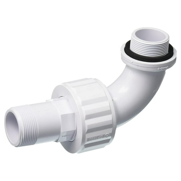 CintBllTer SP1485 1-1/2-Inch MIP White Full-Flo 90-Degree Sweep Elbow Self-Aligning Double Male End Union