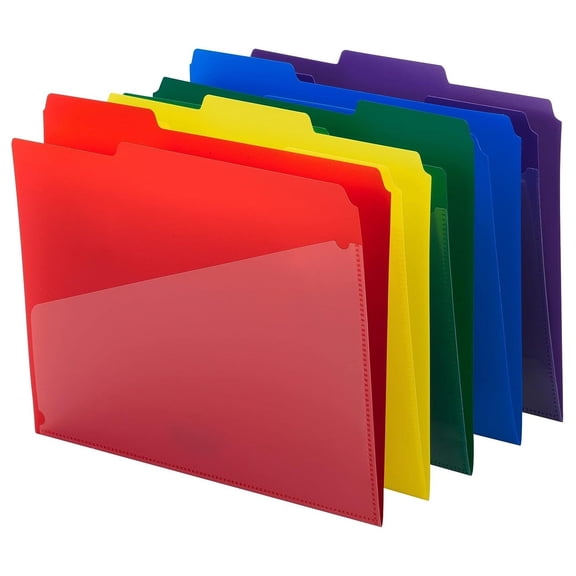 CintBllTer Slash Pocket File Folders, 1/3-Cut Tab, Letter Size, Assorted Colors, 30 per Box (10540)