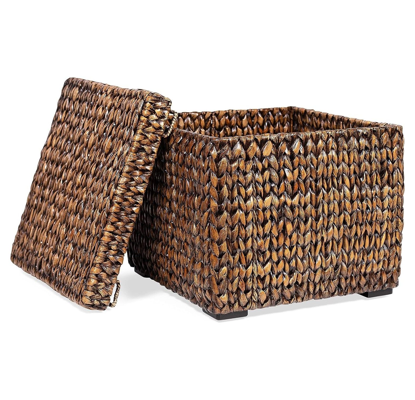 CintBllTer Storage Cube Box with Lid Brown Wash Seagrass Hand Woven