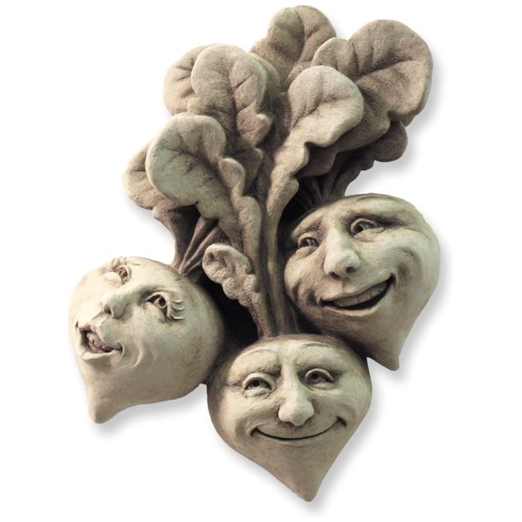 CintBllTer Studio, Rowdy Red Radishes Wall Plaque Figurine, Original Sculpture Handcrafted in Stone, Artisan Made