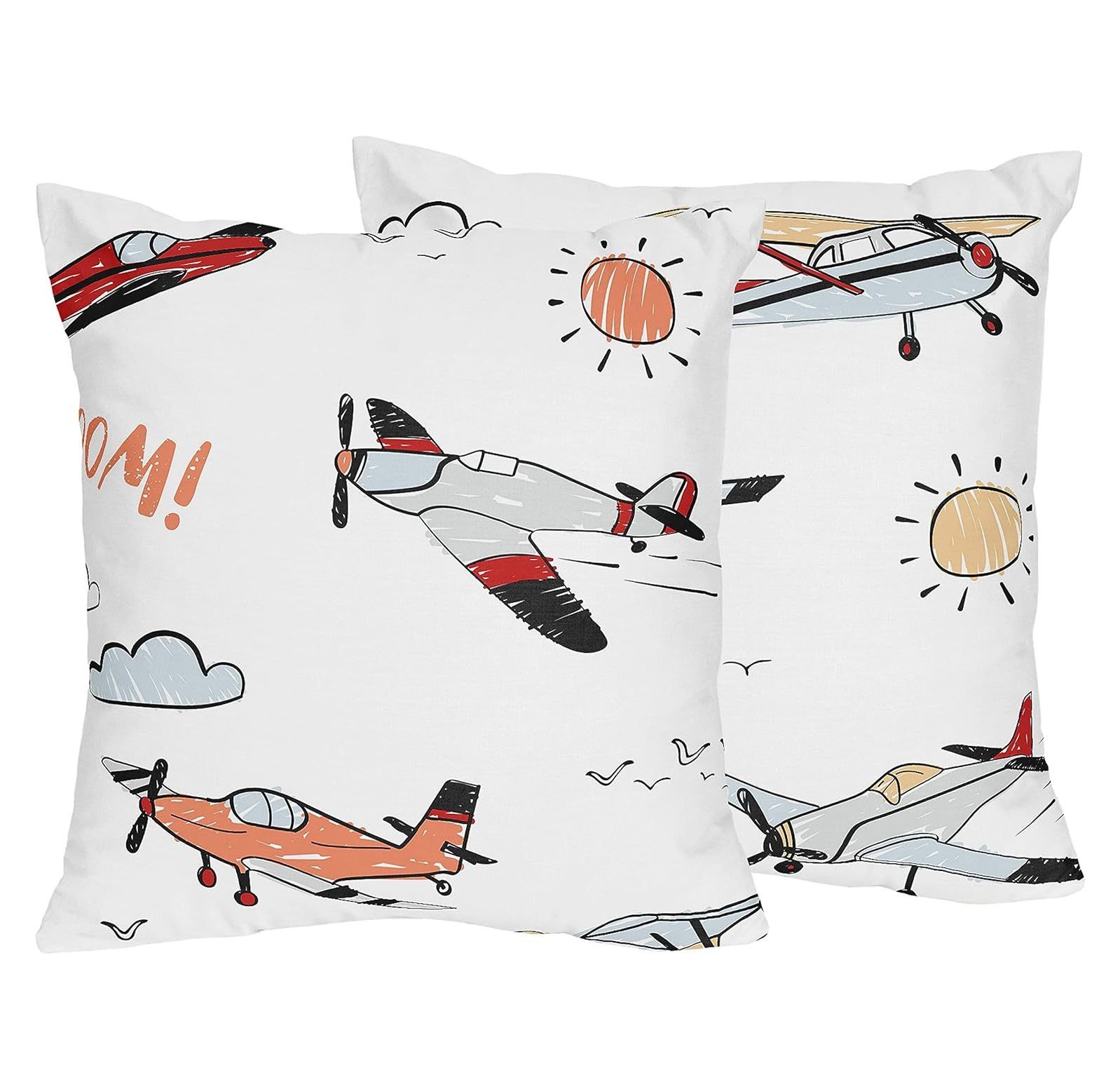 CintBllTer Vintage Airplane Decorative Accent Throw Pillows Set of 2 Grey Yellow Orange Red