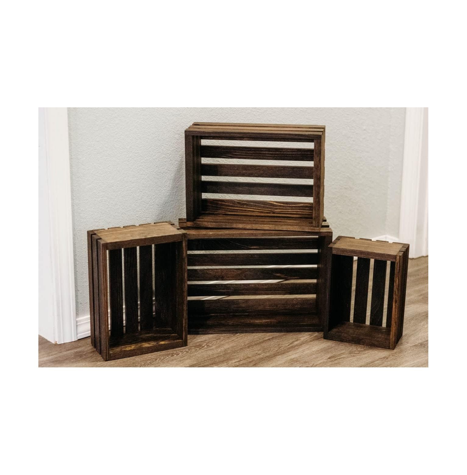 CintBllTer Vintage StainedRustic Wood Crates Set of 4