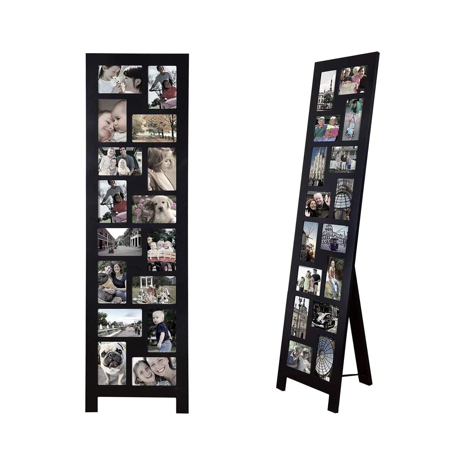 CintBllTer Wood Screen Style Collage Picture Photo Frame, 16 Opening Decorative Floor Standing