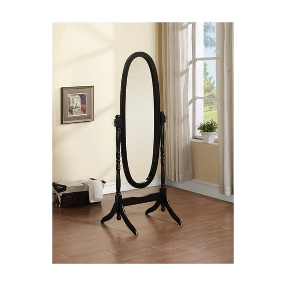 CintBllTer Wooden Cheval Floor Mirror, Black Finish (Black)