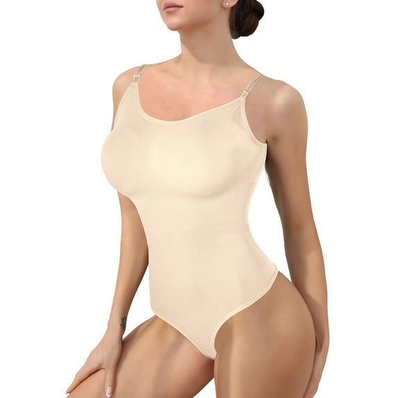 Cinvik Bodysuit Thong-Peachy Shaping Bodysuits Crew Neck Spaghetti Strap 1PCS Polyamide L