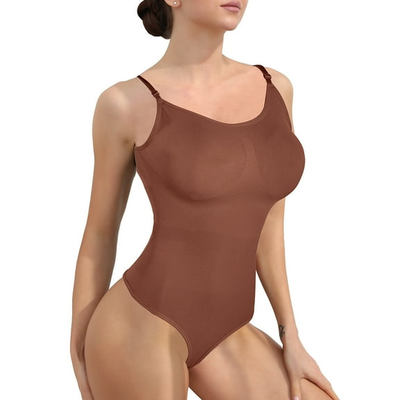 Cinvik Bodysuits Thong Women Slimming Bodysuit Round Neck Spaghetti Strap 1PCS Polyamide M