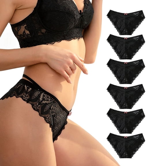 Cinvik Lace Seamless Underwear Cute Bow Sexy Cross Strap See Through Lace Panties Black Packs Size L