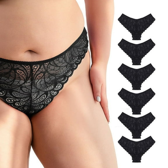 Cinvik Lace Underwear for Women Breathable Plus Size Thongs Sex Seamless Hipster Panties , 6 Pack, Sizes to 3XL