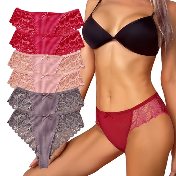 Cinvik Lace Underwear for Womens Cotton Cheeky Panties Breathable Thong Pack 4XL