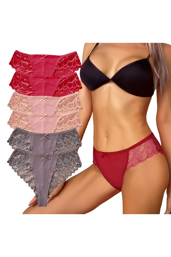 Lace Underwear for Womens Cotton Cheeky Panties Breathable Thong Pack 4XL