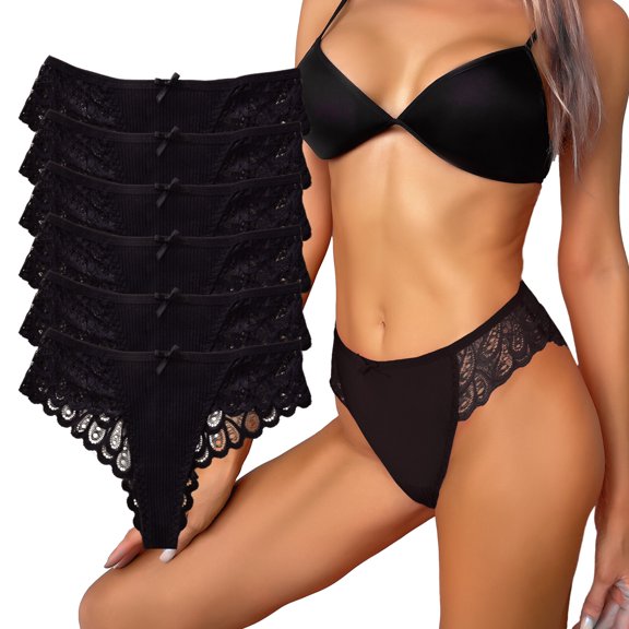 Cinvik Lace Underwear for Womens Cotton Cheeky Panties Breathable Thong Pack S