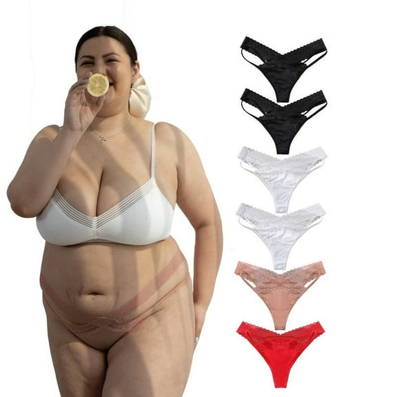 Cinvik Sexy Panties for Women Plus Size Lace Underwear Seamless G String Thongs, 6 Pack, Sizes to 1XL