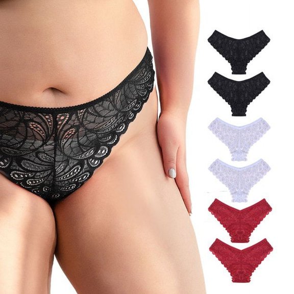 Cinvik Womens Sexy Lace Thongs Soft Strecth Seamless Underwear No Show Ladies Smoothing Tanga Packs, Size S
