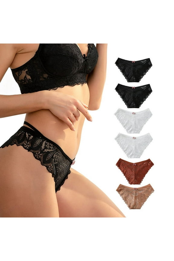 Womens Sexy Lace Underwear Cross Strap Bikini with Cute Bow-Knot Panties, Seamless Lace Undies Size S