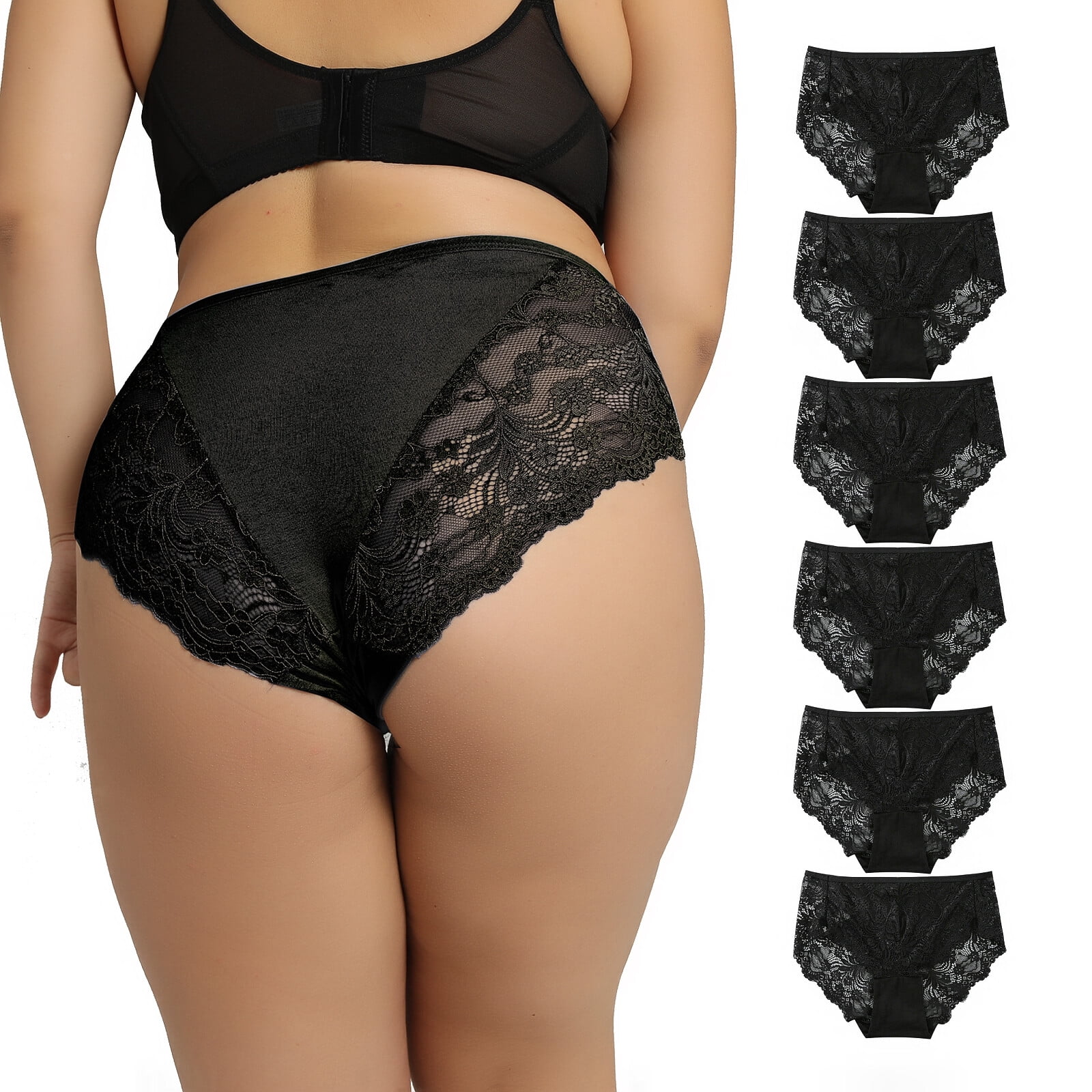 Cinvik Womens Sexy Lace Underwear High Waisted Cheeky Bikini Panties ...