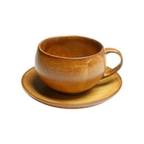 Cinvoph 10oz 2pcs Vintage Coffee Mugs with Handle & Coaster Decorative Ceramics Coffee Cups Clear Tea Cup for Hot Cold Beverages, Glassware Set for Americano Tea Hot Cocoa Coffee