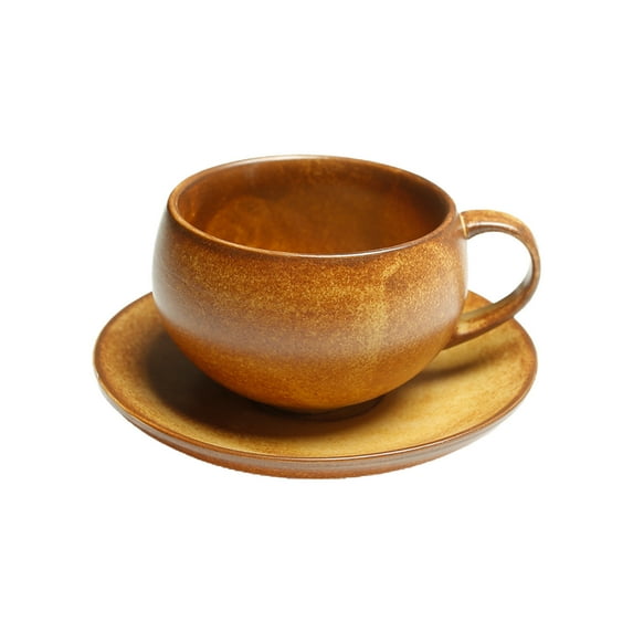 Cinvoph 10oz 2pcs Vintage Coffee Mugs with Handle & Coaster Decorative Ceramics Coffee Cups Clear Tea Cup for Hot Cold Beverages, Glassware Set for Americano Tea Hot Cocoa Coffee