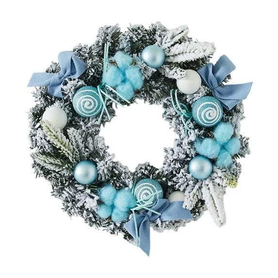 Cinvoph 11.8" Christmas Pine Wreath Exquisite Faux Wreaths for Front Door, Wreath with Xmas Decorations for Fireplace, Mantle ,Wall, Windows Home, Indoor Outdoor Decor, Blue
