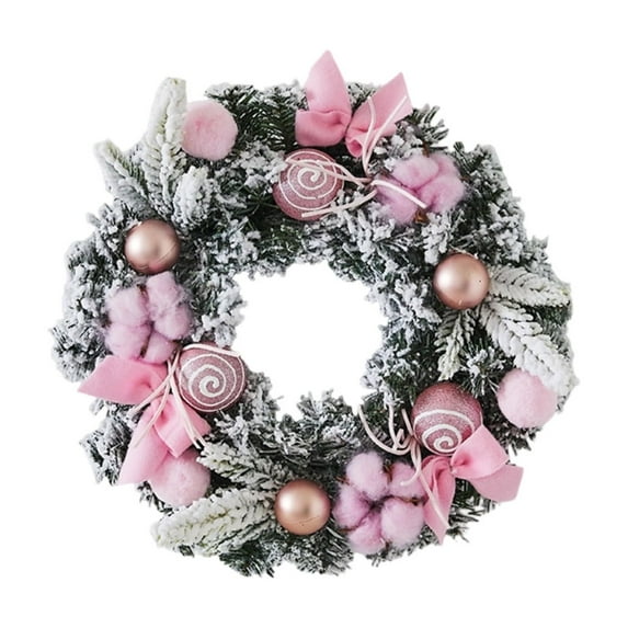 Cinvoph 11.8" Christmas Pine Wreath Exquisite Faux Wreaths for Front Door, Wreath with Xmas Decorations for Fireplace, Mantle ,Wall, Windows Home, Indoor Outdoor Decor, Pink