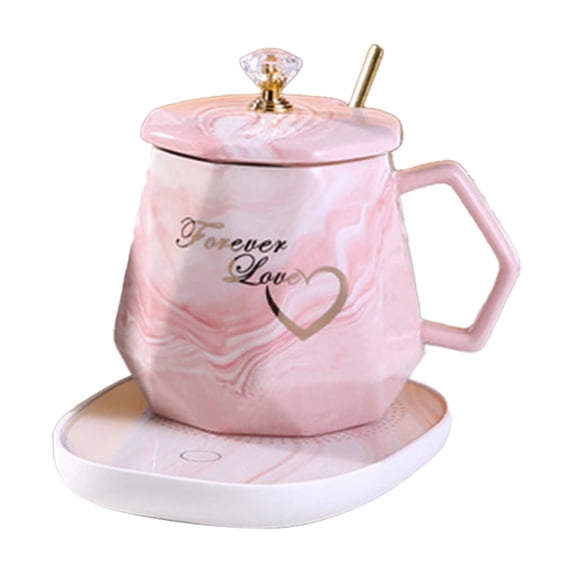 Cinvoph 14oz Coffee Mug with Spoon & Mat Set for Coffee Tea Hot Chocolate Drinks Valentine's Day Gift for Men Women Birthday Holiday, Pink